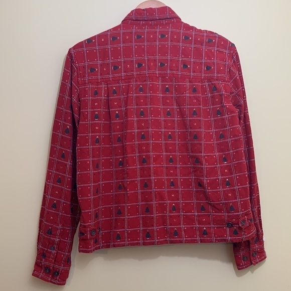 Dress Barn | Red Green Gold Xmas Tree Plaid Metallic Thread Button Down Shirt M - Picture 17 of 17